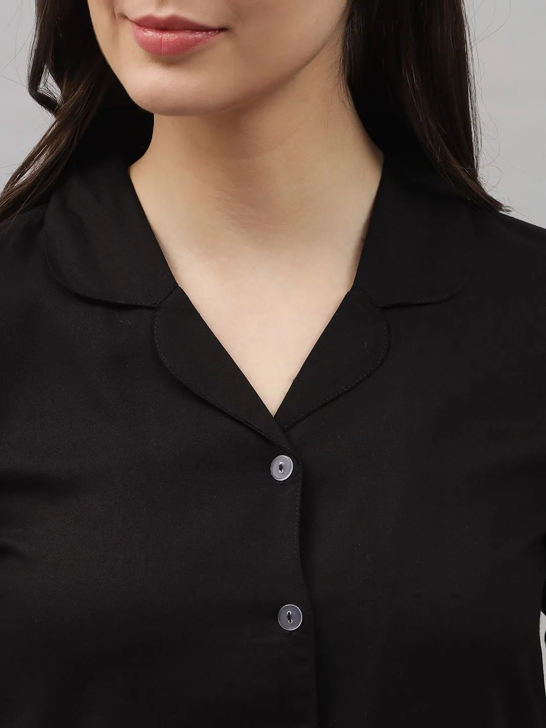 Solid Black Knee Length Rayon Sleep Shirt