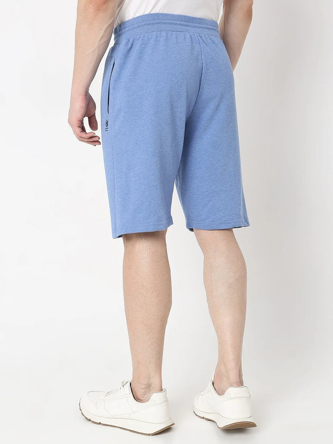 Underjeans by Spykar Men Premium Knitted Blue Melange Shorts