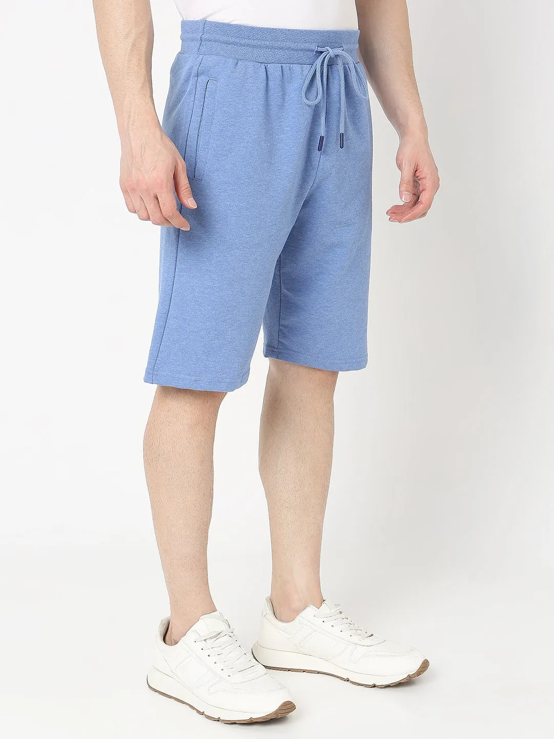Underjeans by Spykar Men Premium Knitted Blue Melange Shorts