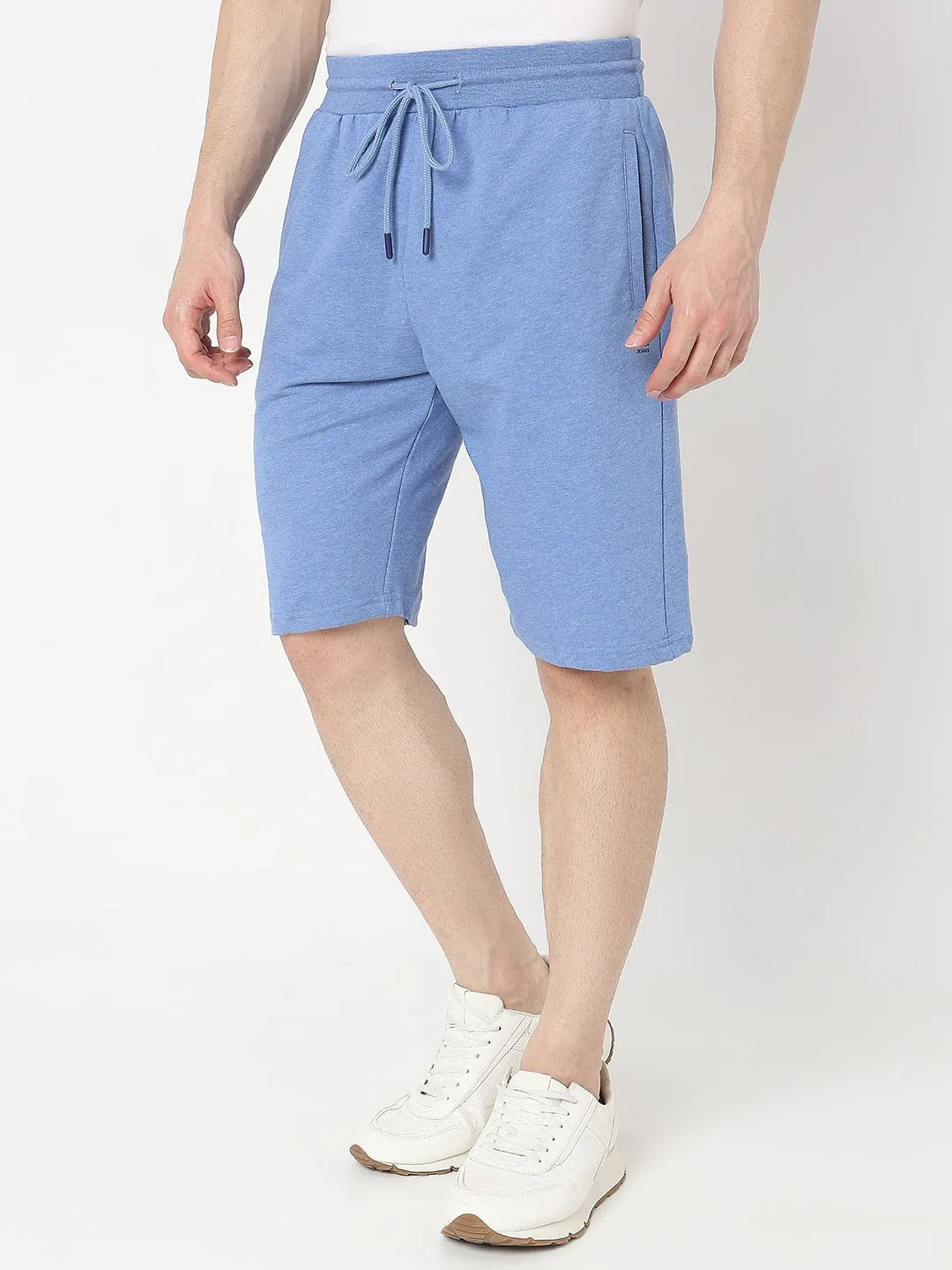 Underjeans by Spykar Men Premium Knitted Blue Melange Shorts