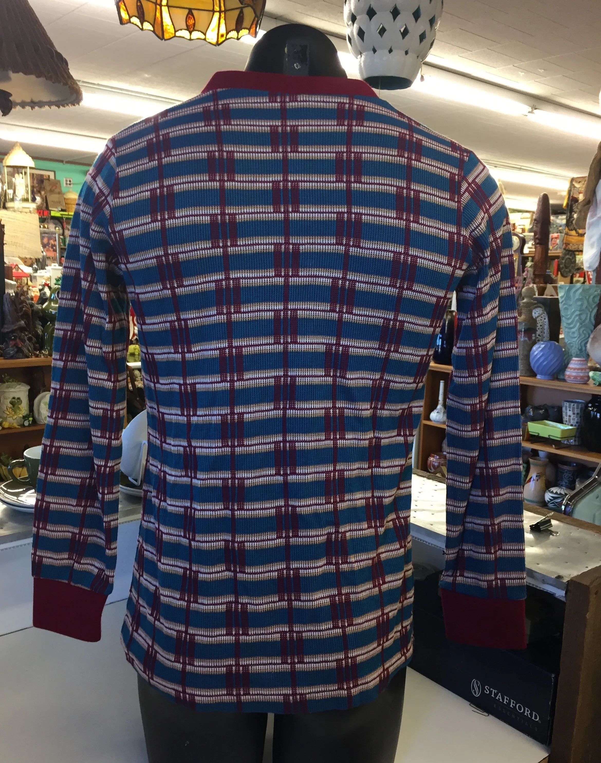 Vintage 1970's JANE COLBY Pull Over V Neck Sweater Burgundy Blue Tan White Patterned
