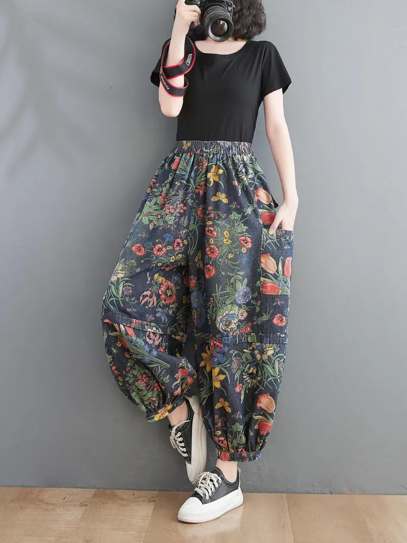 Women's  Vintage Charm Floral Baggy Style Bottom